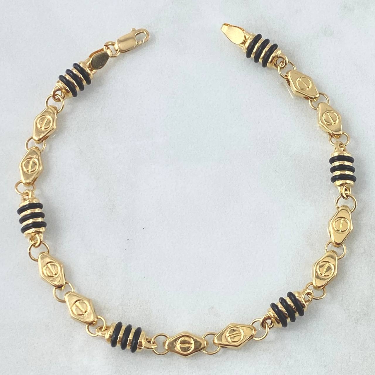 Pulso Rustico Tornillo 5.45gr / 19cm / 5.2mm Cauchos Negros Oro Amarillo 18K *