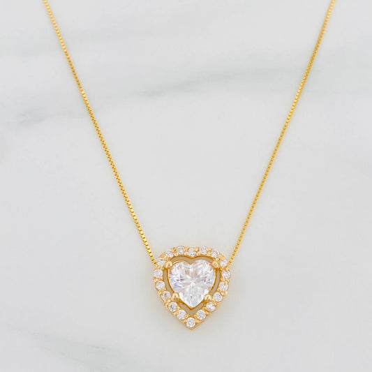 Set Cadena Veneciana + Dije Corazón Moisanitas 1.02 Qts / 2.45g / 45cm Oro Amarillo 18K