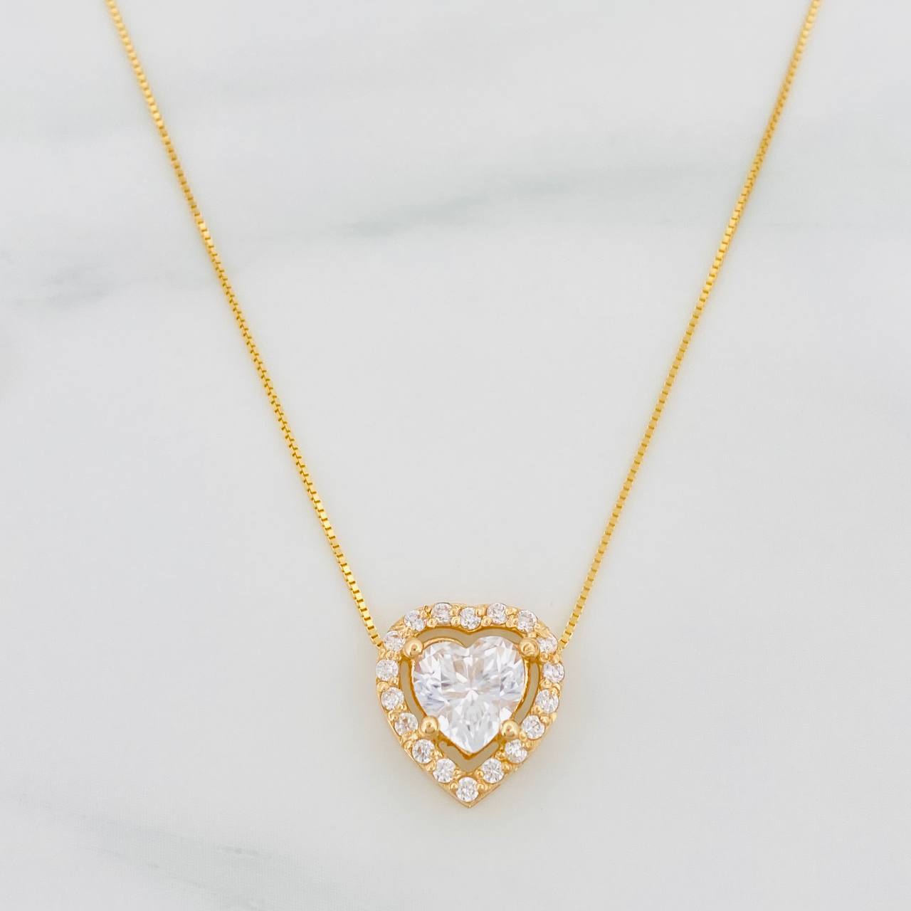 Set Cadena Veneciana + Dije Corazón Moisanitas 1.02 qts / 2.6g / 50cm Oro Amarillo 18K