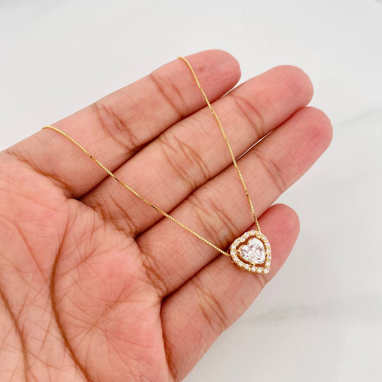 Set Cadena Veneciana + Dije Corazón Moisanitas 1.02 Qts / 2.35g / 40cm Oro Amarillo 18K