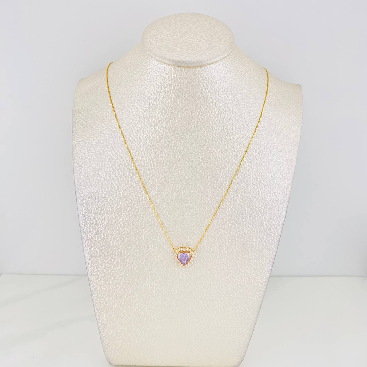 Set Cadena Veneciana + Dije Corazón Moisanitas 1.02 Qts / 2.45g / 40cm Oro Amarillo 18K