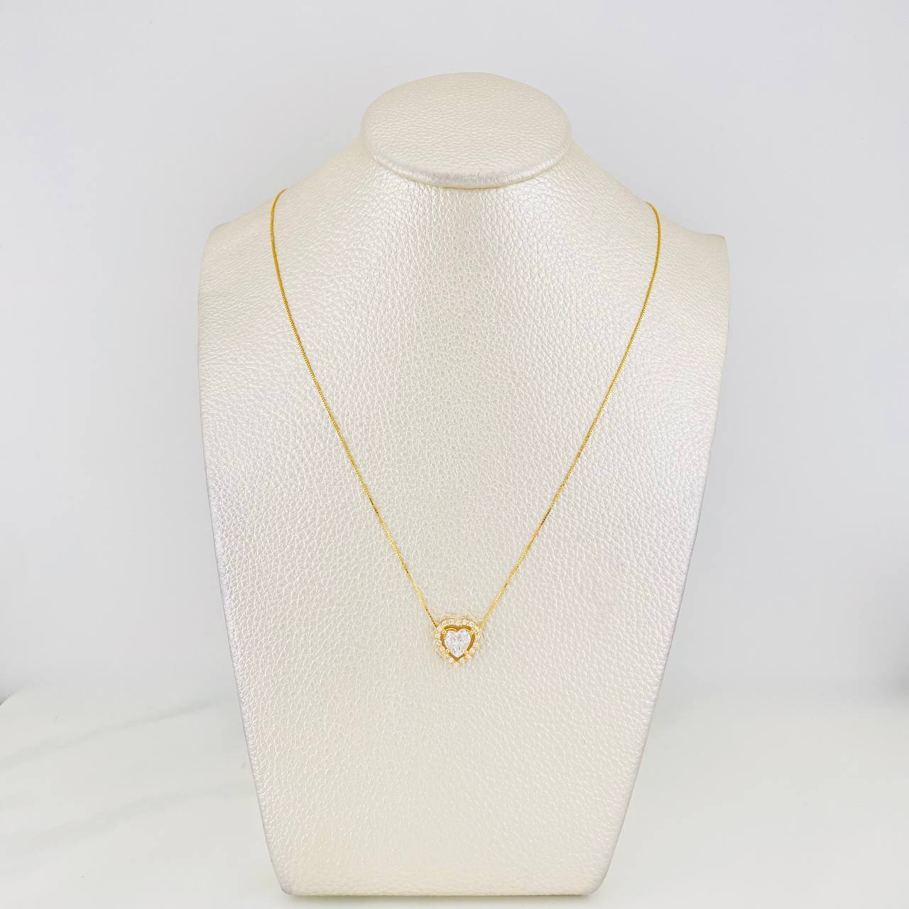 Set Cadena Veneciana + Dije Corazón Moisanitas 1.02 qts / 2.6g / 50cm Oro Amarillo 18K