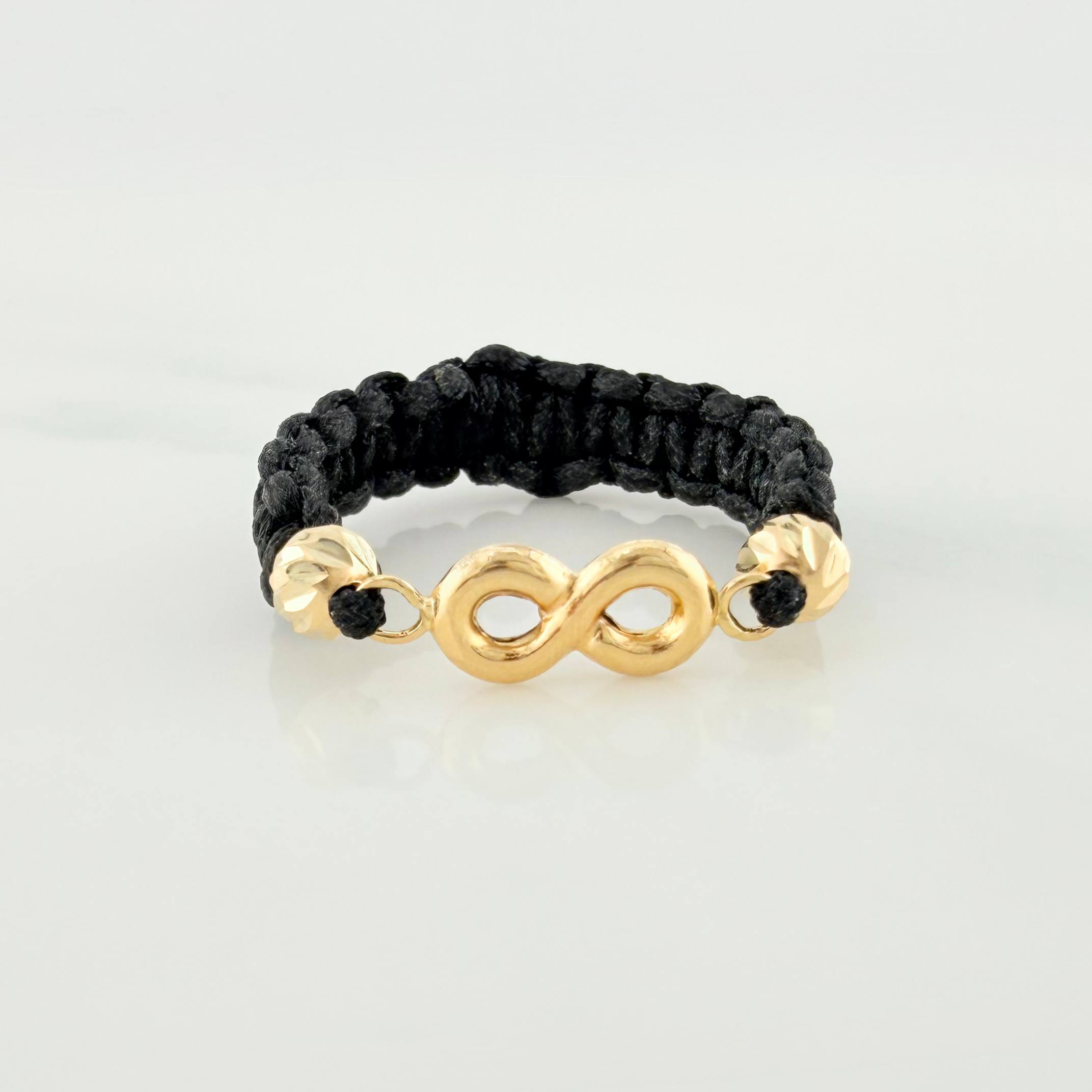 Anillo Tejido Negro Herraje Infinito 0.4 g / T7 Oro Amarillo 18K