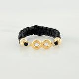 Anillo Tejido Negro Herraje Infinito 0.4 g / T7 Oro Amarillo 18K