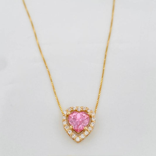 Set Cadena Veneciana + Dije Corazón Moisanitas 1.02 Qts / 2.4g / 40cm Oro Amarillo 18K