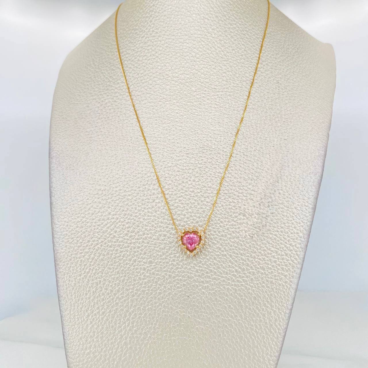 Set Cadena Veneciana + Dije Corazón Moisanitas 1.02 Qts / 2.4g / 40cm Oro Amarillo 18K