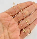 Cadena Denario Virgen Milagrosa Cruz 2.75g / 45cm / 2.2mm Tres Oros 18K