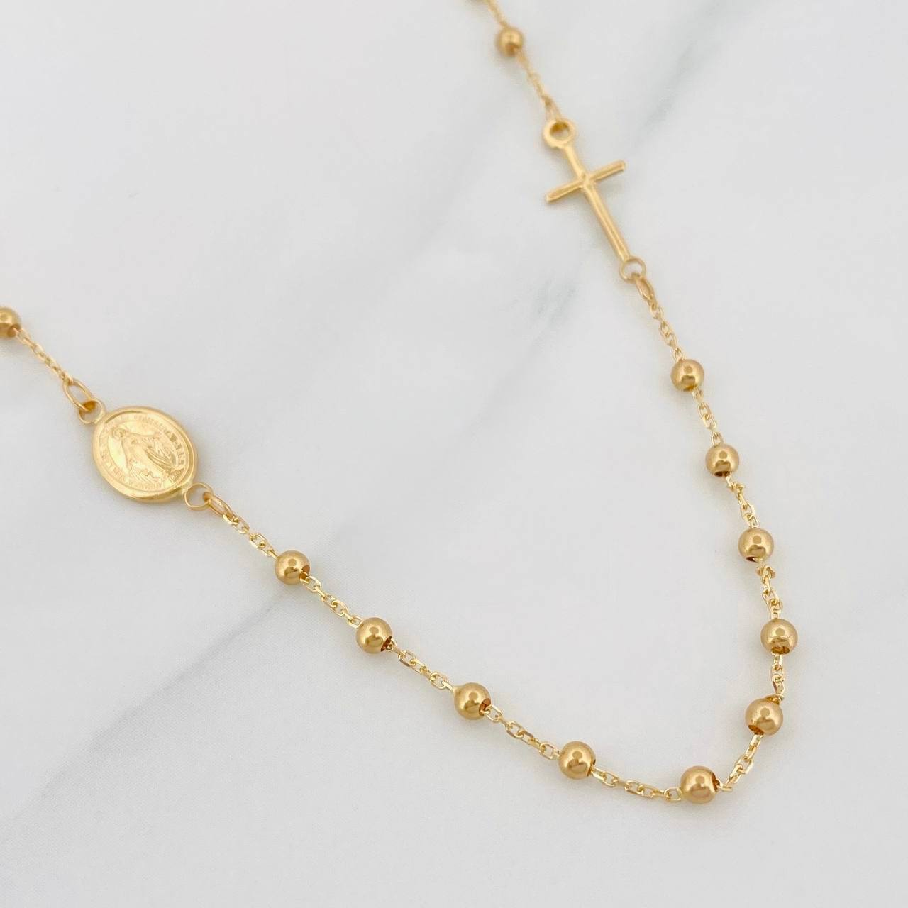 Cadena Denario Virgen Milagrosa Cruz 2.7g / 45cm / 2.1mm Oro Amarillo 18K