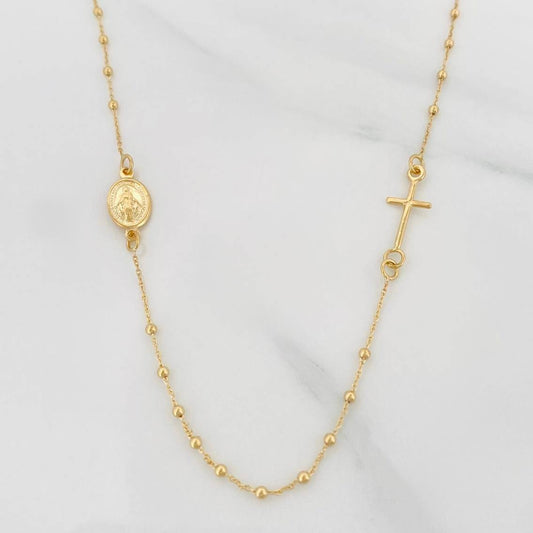 Cadena Denario Virgen Milagrosa 2.25g / 45cm / 1.5mm Oro Amarillo 18K