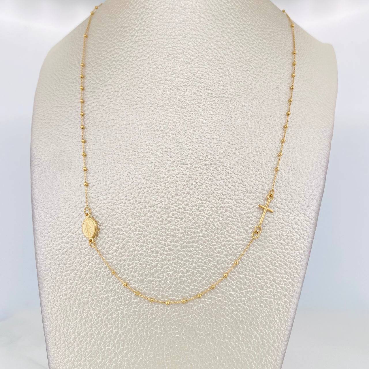 Cadena Denario Virgen Milagrosa Cruz 2.25g / 45cm / 1.5mm Oro Amarillo 18K
