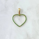 Dije Silueta Corazón 1.75gr / 3.2cm / Circones Verdes Oro Amarillo 18K