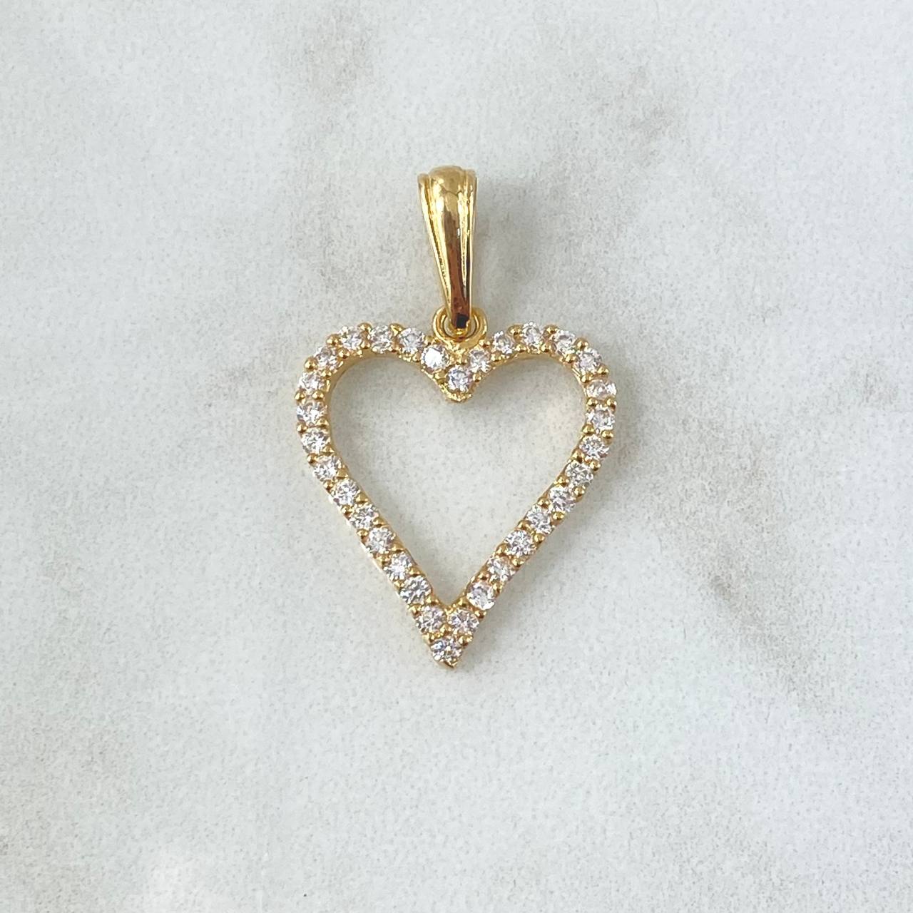 Dije Silueta Corazón 2.2gr / 3cm / Circones Blancos Oro Amarillo 18K