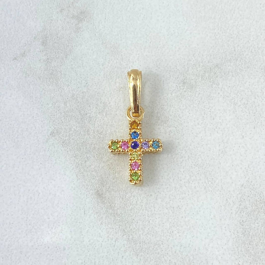 Dije Cruz 1gr / 1.8cm / Circones Colores Oro Amarillo 18K