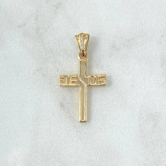 Dije Cruz Jesus 1gr / 2.5cm / Circones Blancos Oro Amarillo 18K