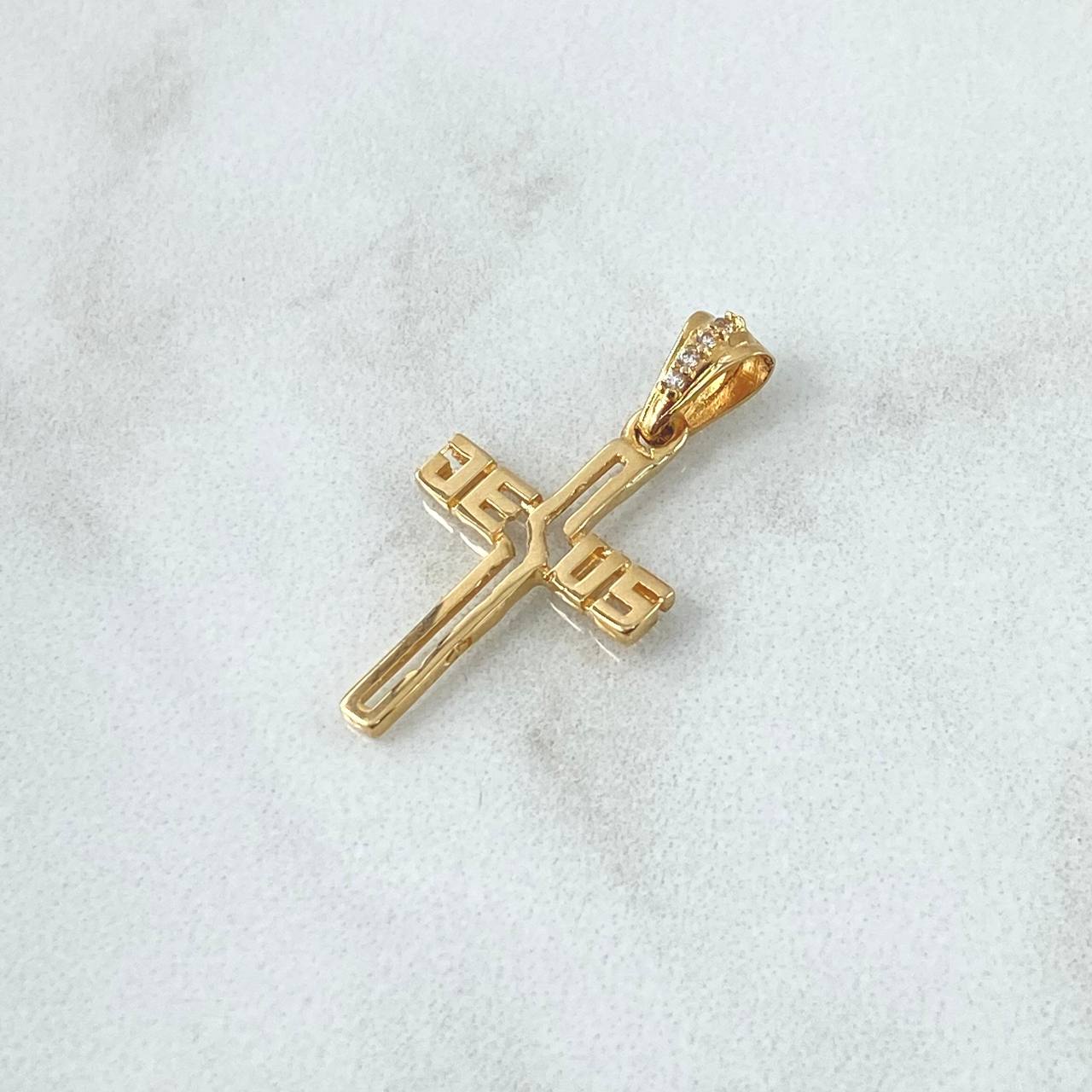 Dije Cruz Jesus 1gr / 2.5cm / Circones Blancos Oro Amarillo 18K