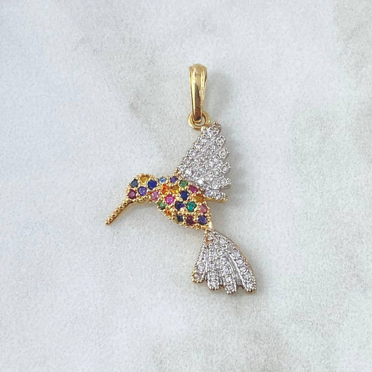 Dije Colibri 2.1gr / 3cm / Circones De Colores Dos Oros Amarillo Blanco 18K