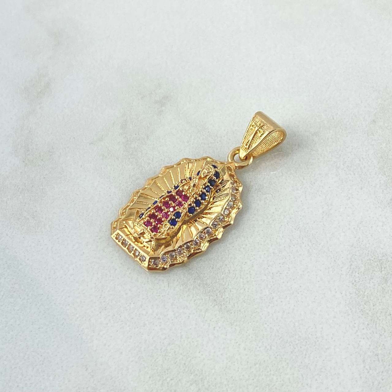 Dije Virgen Guadalupe 3gr / 2.8cm / Circones Blancos Azul Fucsia Oro Amarillo 18K