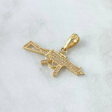 Dije Arma 2.75gr / 3.4cm / Circones Blancos Oro Amarillo 18K