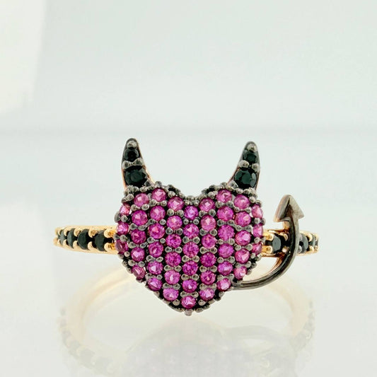Anillo Corazon Devil 2.6gr / T7 1/4 /  Dos Oros Negro Amarillo  18K %