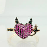 Anillo Corazon Devil 2.6gr / T7 1/4 /  Dos Oros Negro Amarillo  18K %