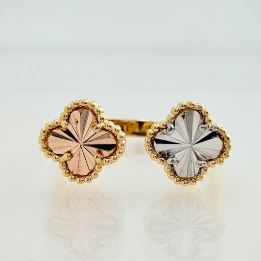 Anillo Doble Trebol 3gr / T5 1/2 / Tres Oros 18K