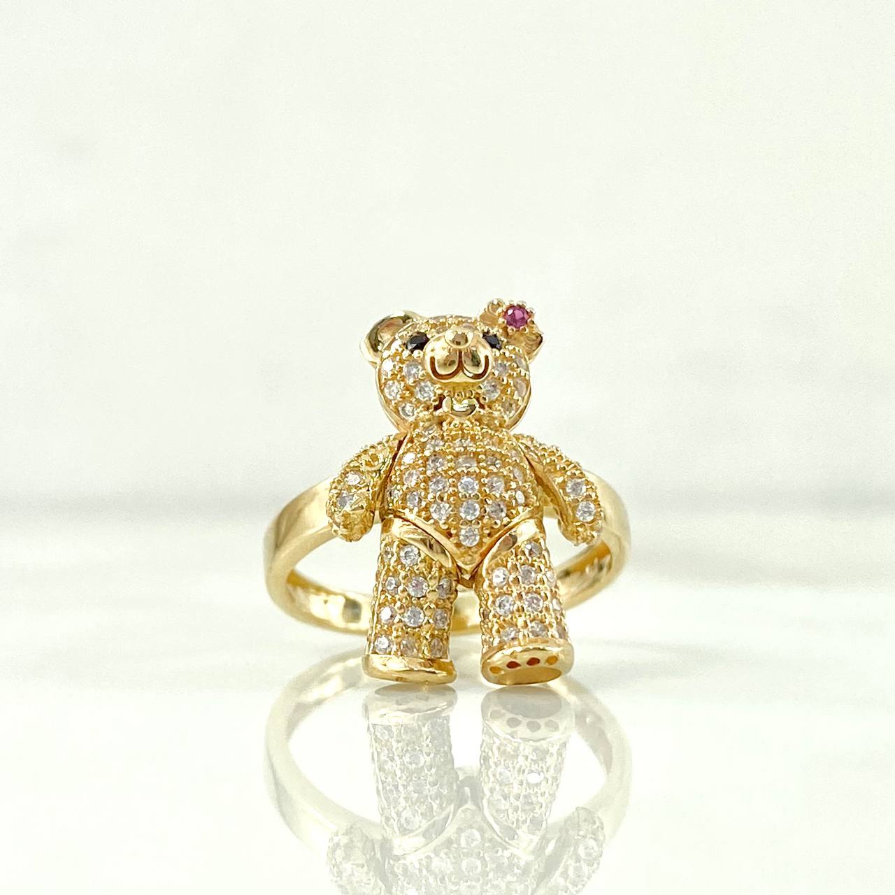 Anillo Oso Articulado 5.85gr / T7 1/4 / Circones Blancos Fucsias Oro Amarillo *