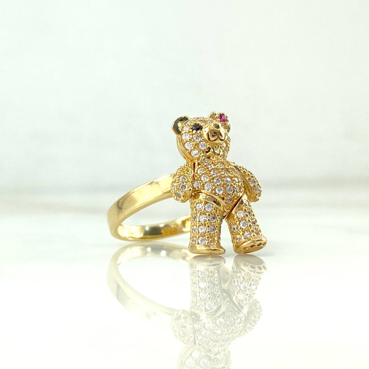 Anillo Oso Articulado 5.85gr / T7 1/4 / Circones Blancos Fucsias Oro Amarillo *