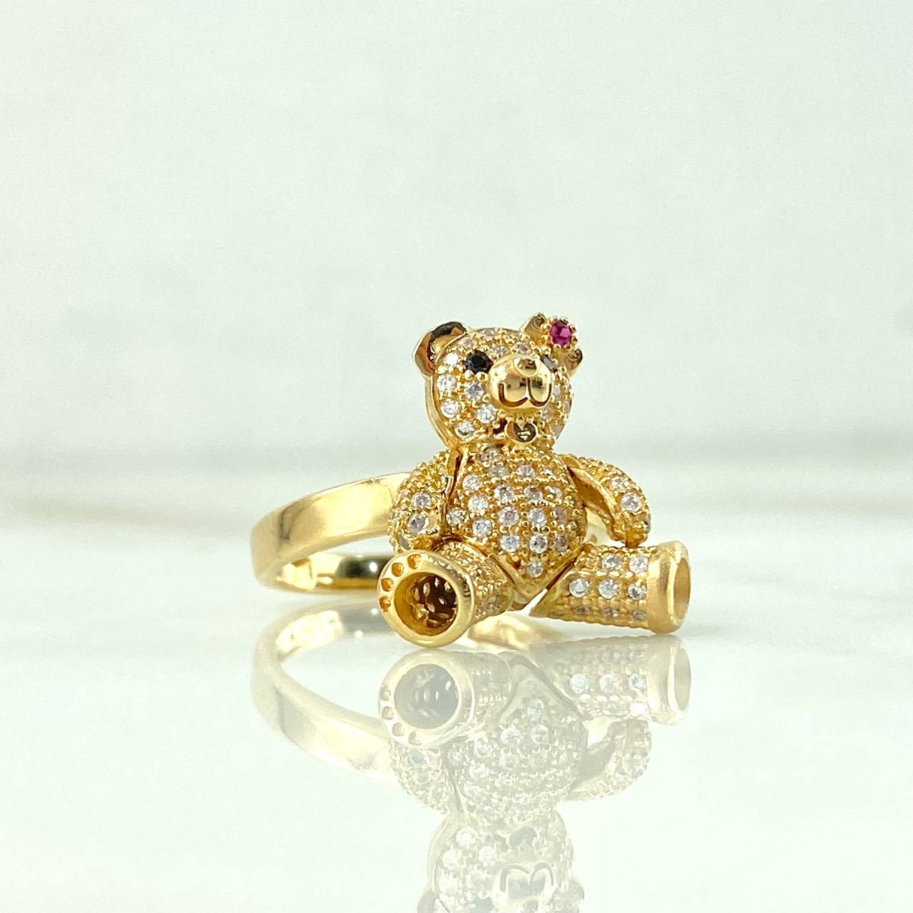 Anillo Oso Articulado 5.85gr / T7 1/4 / Circones Blancos Fucsias Oro Amarillo *
