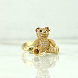 Anillo Oso Articulado 5.85gr / T7 1/4 / Circones Blancos Fucsias Oro Amarillo *