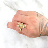 Anillo Oso Articulado 5.85gr / T7 1/4 / Circones Blancos Fucsias Oro Amarillo *