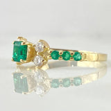 Anillo Estrellas Dilaterales Esmeraldas 48pts Diamantes 20pts 2.75gr / T7 3/4 / Oro 18K ©