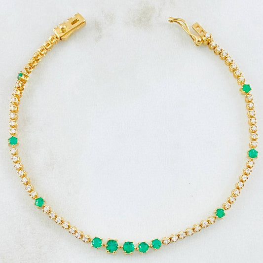 Pulso Tennis Segmentado Esmeraldas 60pts Diamantes 78pts 6.05gr / 17cm / Oro Amarillo 18K ©