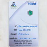 Dije Recuadro Tupido Esmeralda 1.62 Qts Diamantes 16pts 2.05gr / 1cm / Oro Amarillo 18K ©