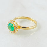 Anillo Solitario Flor Girasol Esmeralda 79pts Diamantes 16pts 3.75gr / T7 1/2 / Oro Amarillo 18K ©
