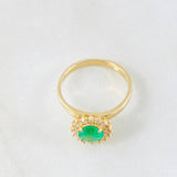 Anillo Solitario Flor Girasol Esmeralda 79pts Diamantes 16pts 3.75gr / T7 1/2 / Oro Amarillo 18K ©