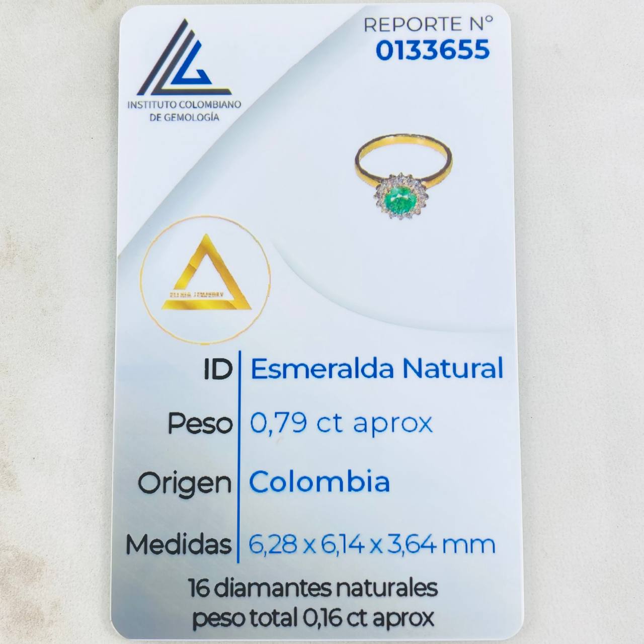 Anillo Solitario Flor Girasol Esmeralda 79pts Diamantes 16pts 3.75gr / T7 1/2 / Oro Amarillo 18K ©