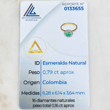 Anillo Solitario Flor Girasol Esmeralda 79pts Diamantes 16pts 3.75gr / T7 1/2 / Oro Amarillo 18K ©