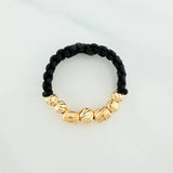 Anillo Tejido Negro Bolas Diamantados 0.6 g / T8 Oro Amarillo 18K