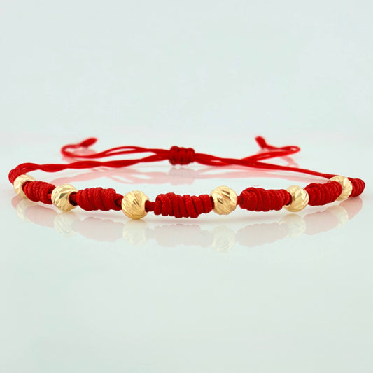 Pulsera Tejida Roja Bolas Diamantadas 4Mm Oro Amarillo  6 und  18K (A.C)