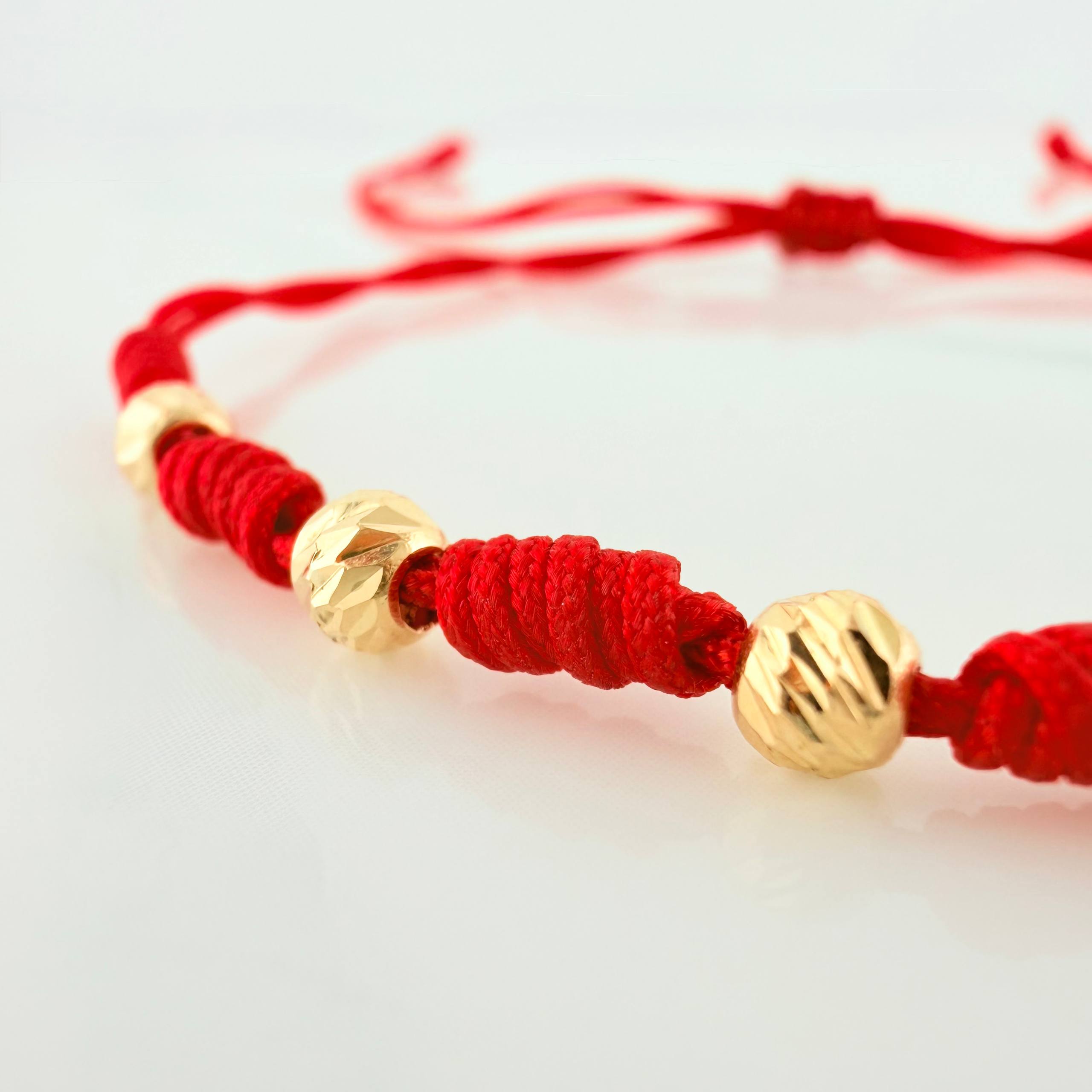 Pulsera Tejida Roja Bolas Diamantadas 4Mm Oro Amarillo  6 und  18K (A.C)
