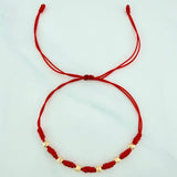 Pulsera Tejida Roja Bolas Diamantadas 4Mm Oro Amarillo  6 und  18K (A.C)