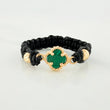 Anillo Tejido Negro Herraje Trebol 0.9 g / T9 Oro Amarillo 18K