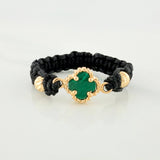 Anillo Tejido Negro Herraje Trebol 0.9 g / T9 Oro Amarillo 18K
