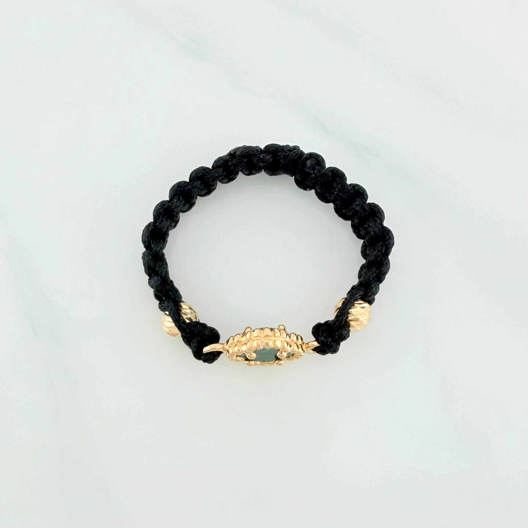 Anillo Tejido Negro Herraje Trebol 0.9 g / T9 Oro Amarillo 18K