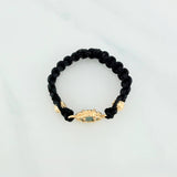 Anillo Tejido Negro Herraje Trebol 0.9 g / T9 Oro Amarillo 18K