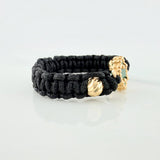 Anillo Tejido Negro Herraje Trebol 0.9 g / T9 Oro Amarillo 18K