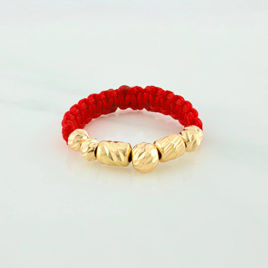 Anillo Tejido Rojo Bolas Diamantados 0.65 g / T9 Oro Amarillo 18K