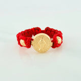 Anillo Tejido Rojo Herraje Virgen Milagrosa 0.6 g / T4 Oro Amarillo 18K