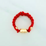 Anillo Tejido Rojo Herraje Virgen Milagrosa 0.6 g / T4 Oro Amarillo 18K