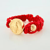 Anillo Tejido Rojo Herraje Virgen Milagrosa 0.6 g / T4 Oro Amarillo 18K